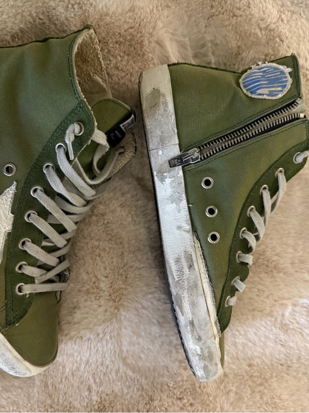 Golden Goose Green High-Top Sneakers with White Star